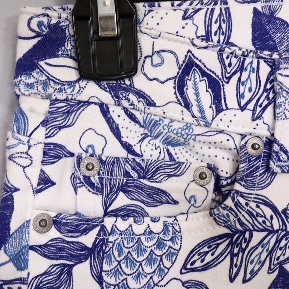 Vineyard Vines Jeans Womens 2 White Blue Floral Stretch Denim Crop Skinny Cordia - Picture 7 of 11